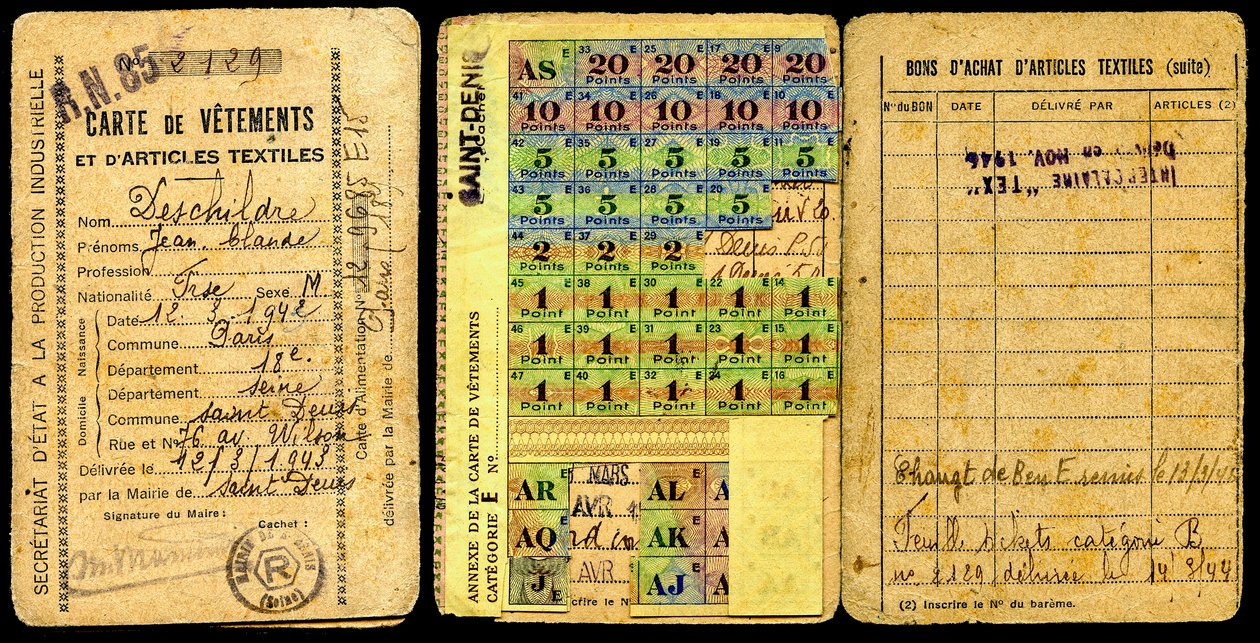 Tessera di razionamento, Tessera di abbigliamento, Segretariato per la produzione industriale, Seconda Guerra Mondiale 1941 da Augustus Kollner