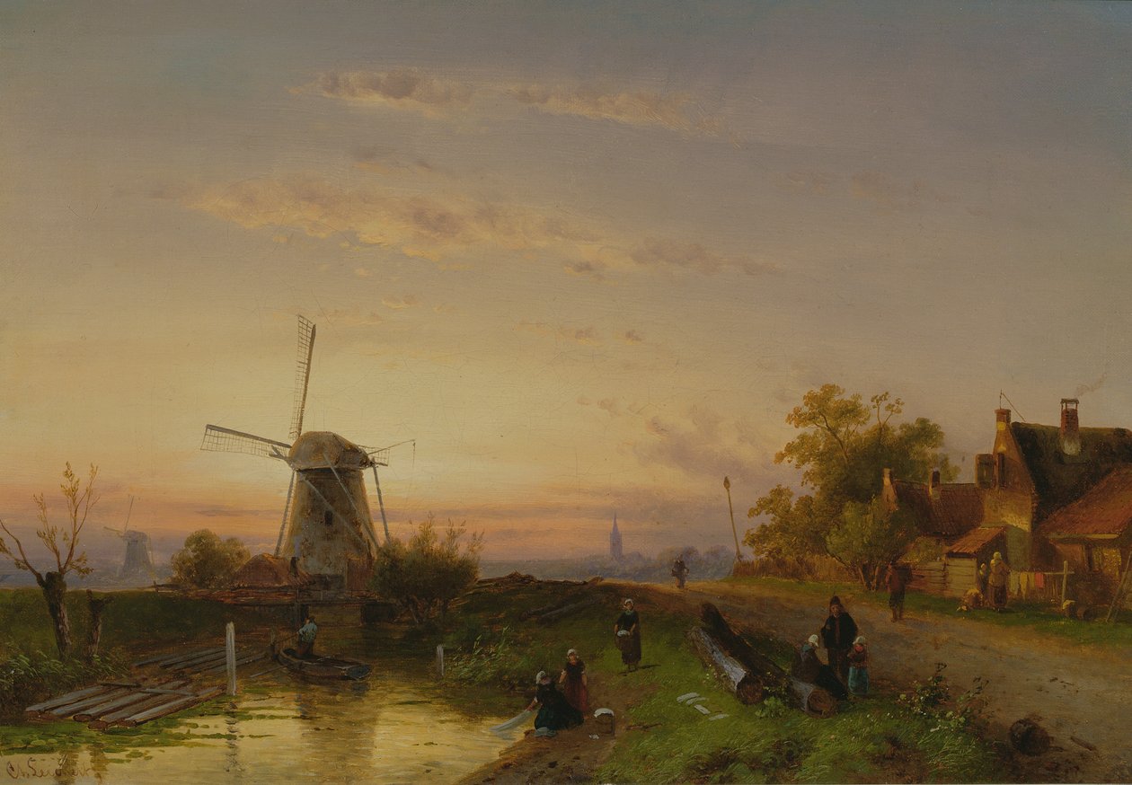 Mulino a vento al tramonto da Charles Henri Joseph Leickert
