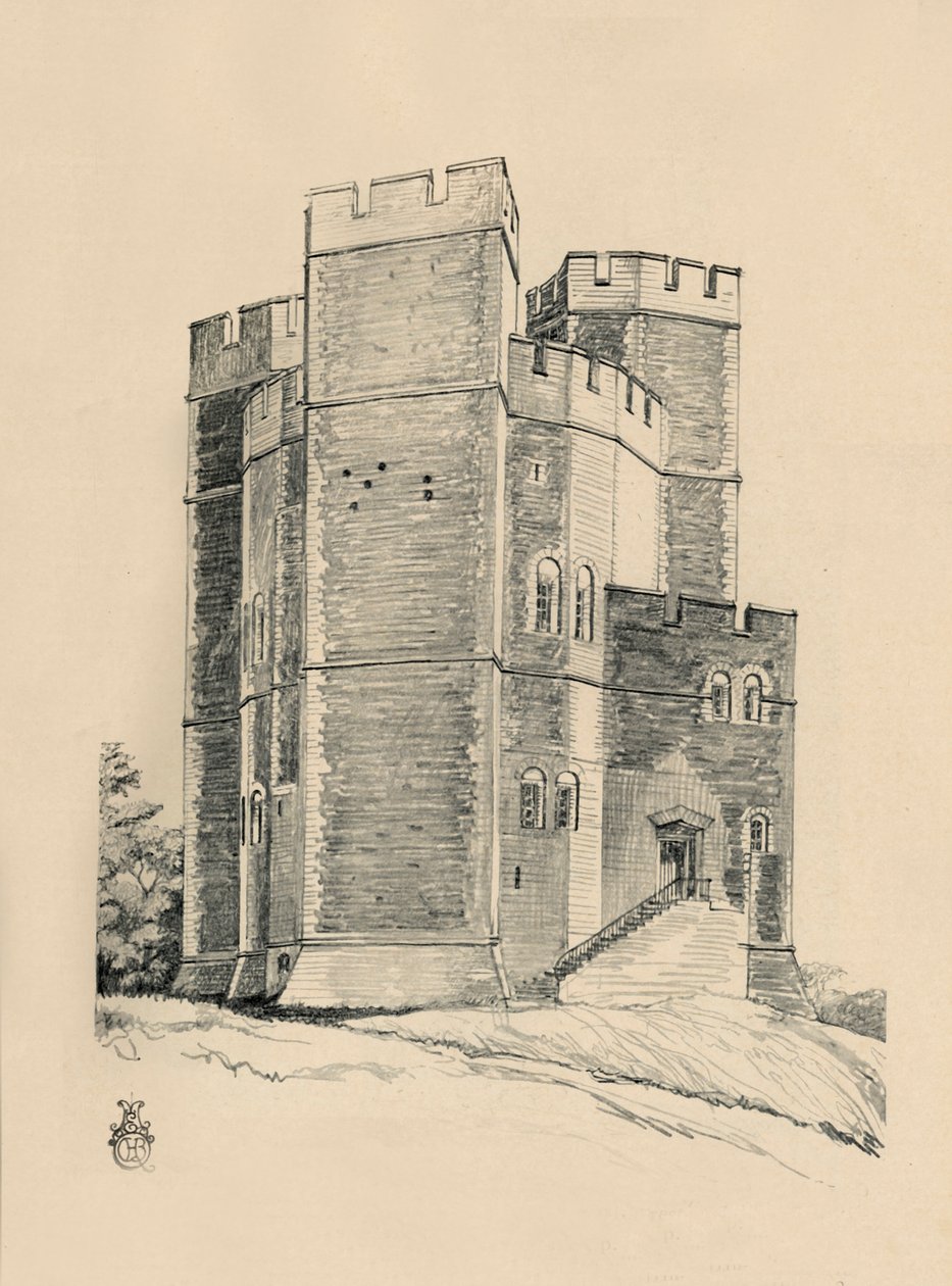 Esterno del castello di Orford, Suffolk, i bastioni restaurati, 1931 da Charles Henry Bourne Quennell
