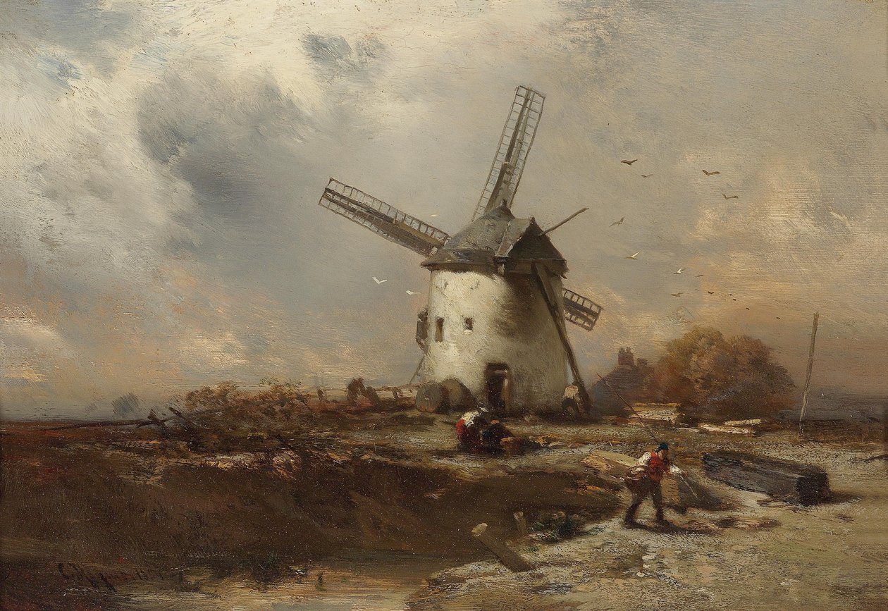 Paesaggio con mulino a vento e figure decorative da Charles Hoguet