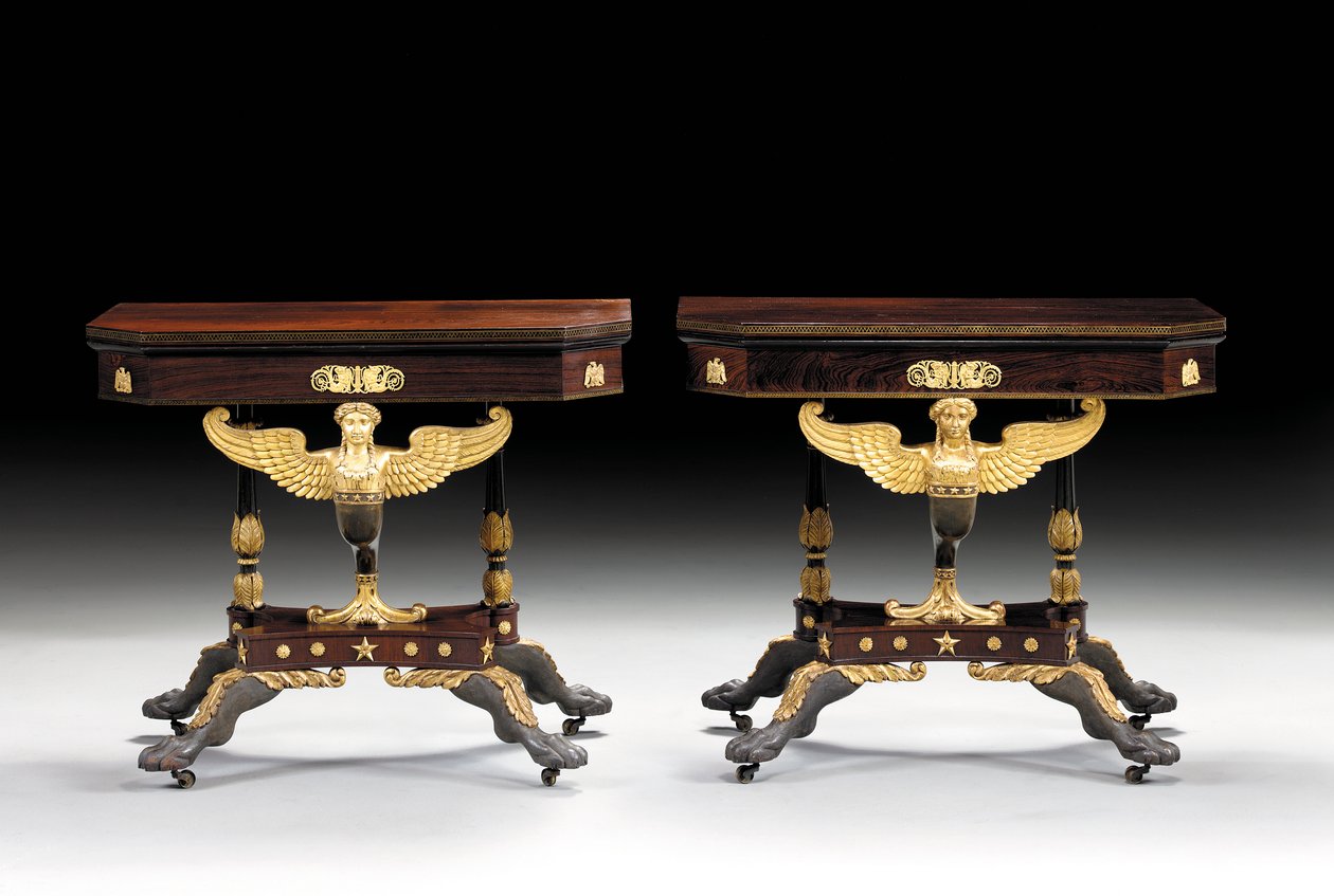Due tavoli da gioco intagliati in stile classico, c.1815 da Charles Honore Lannuier