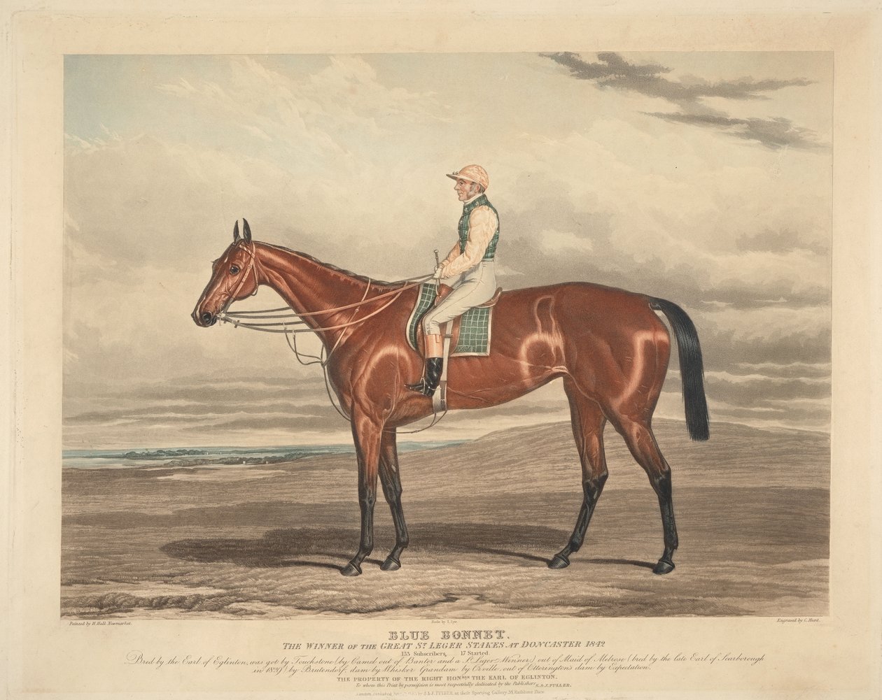 Corse: Blue Bonnet. Il vincitore delle grandi St. Leger Stakes a Doncaster nel 1842 da Charles Hunt
