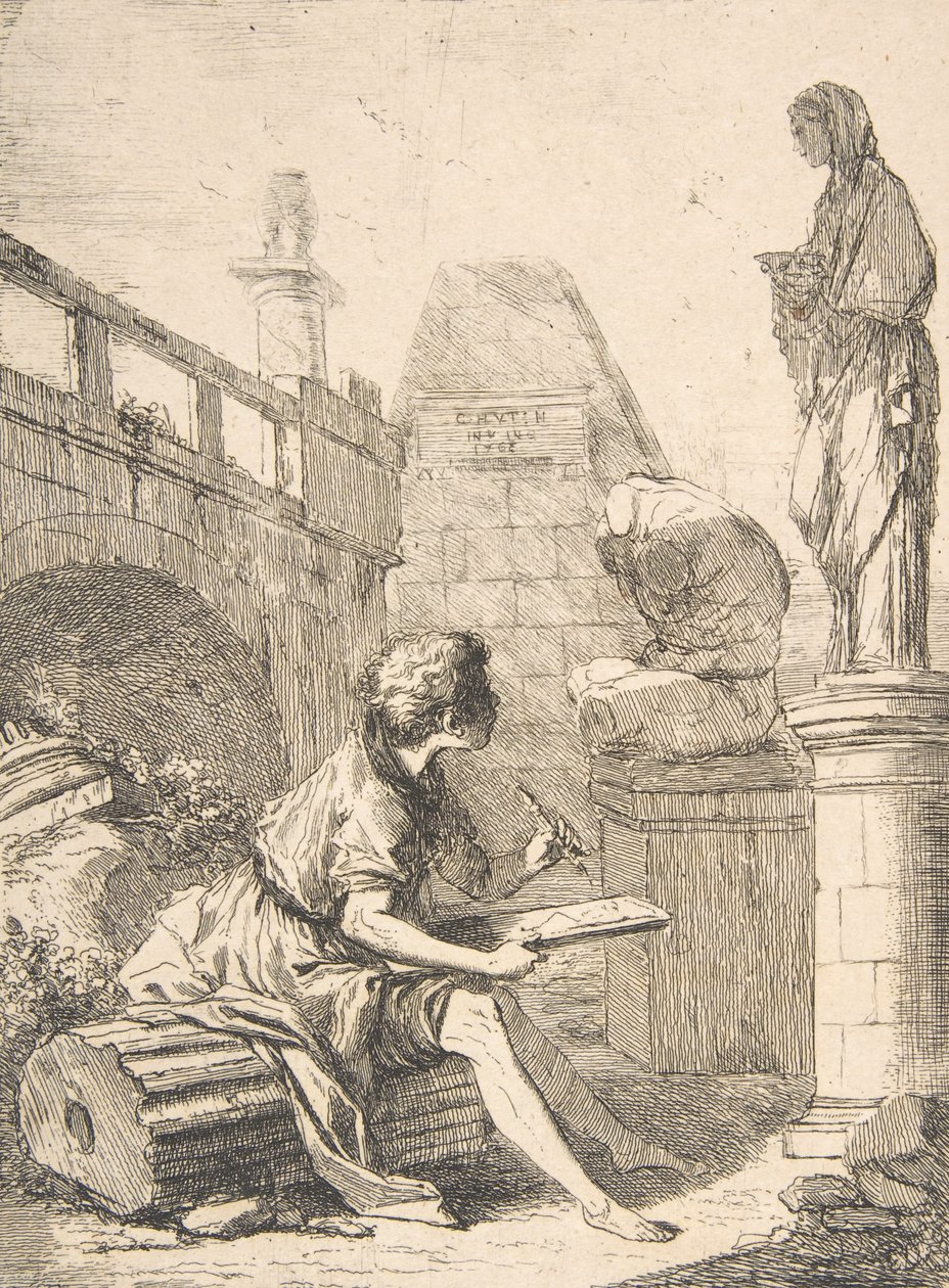 Ragazzo che disegna rovine, XVIII secolo da Charles Hutin