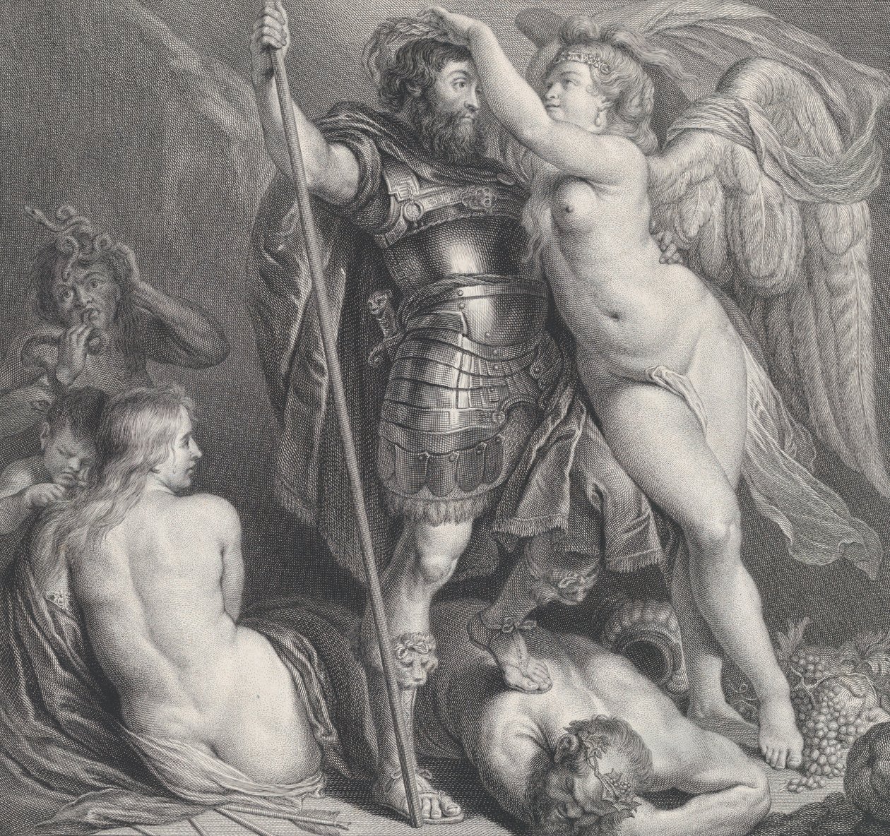 Eroe incoronato dalla Vittoria, che gli pone una corona di alloro sulla testa, Venere e Cupido, ca. 1735-61 da Charles Hutin