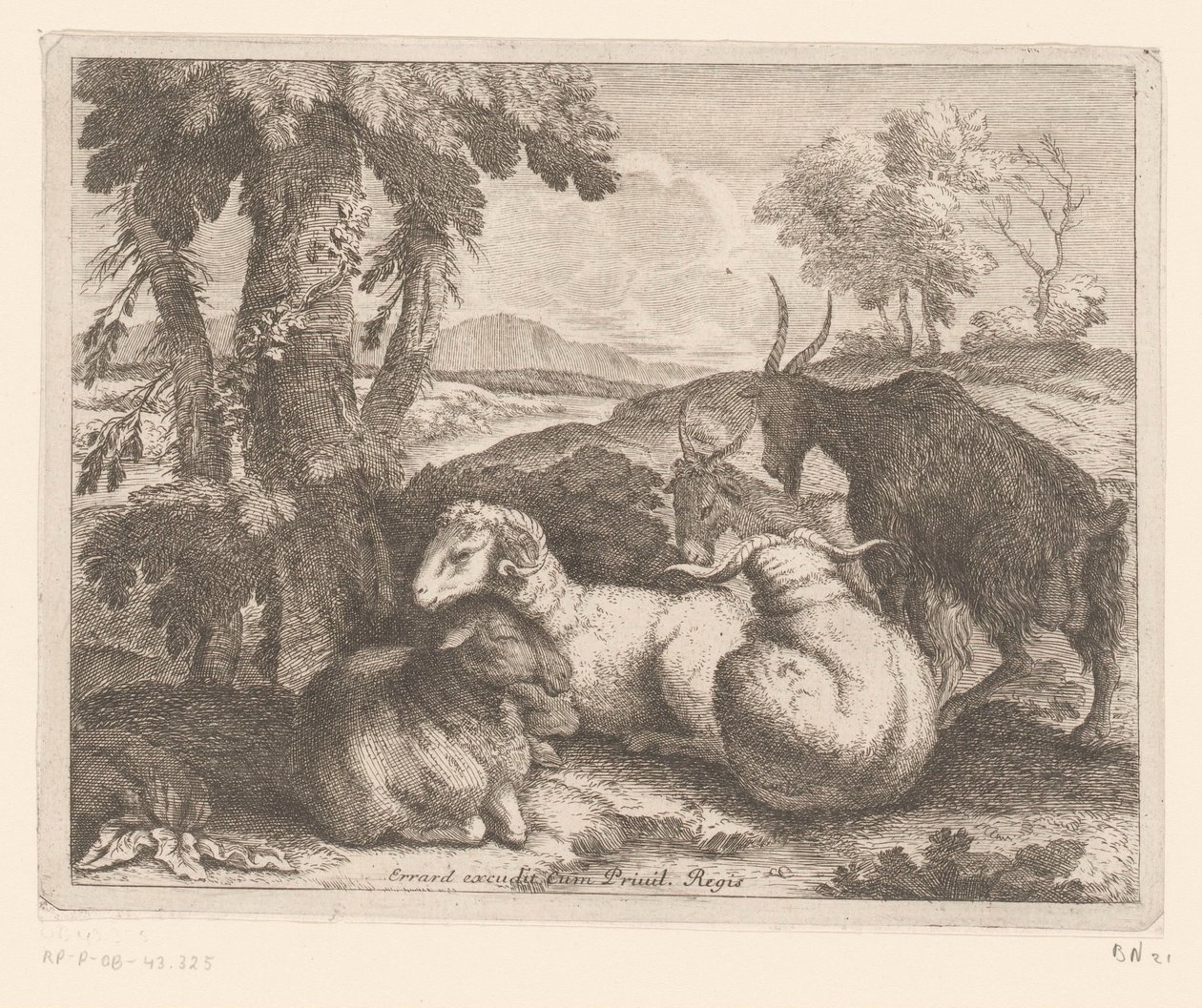 Pecore e capre sotto un albero da Charles II Errard (attributed to)