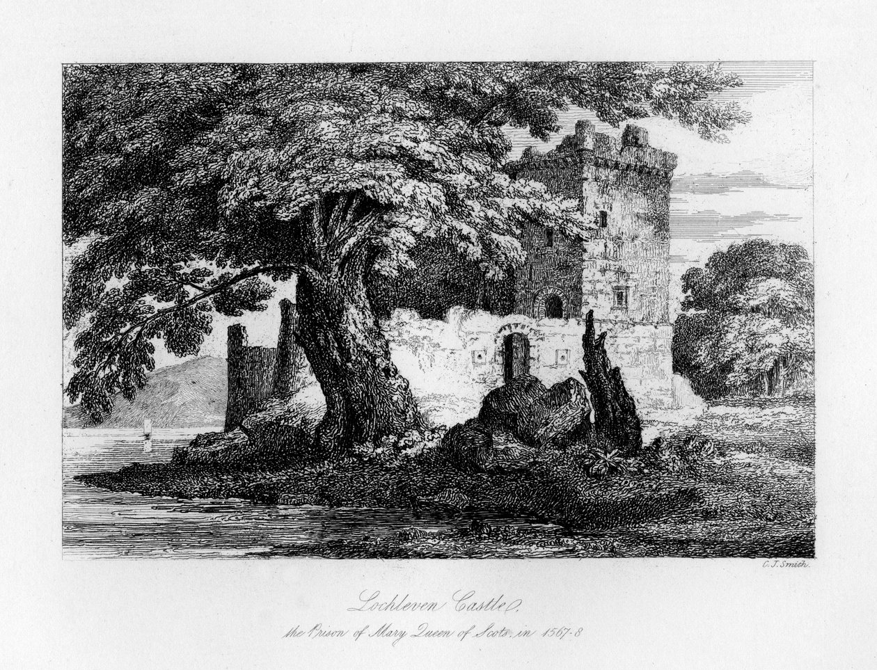 Castello di Lochleven, Scozia, la prigione di Maria, Regina di Scozia, 1840 da Charles J. Smith