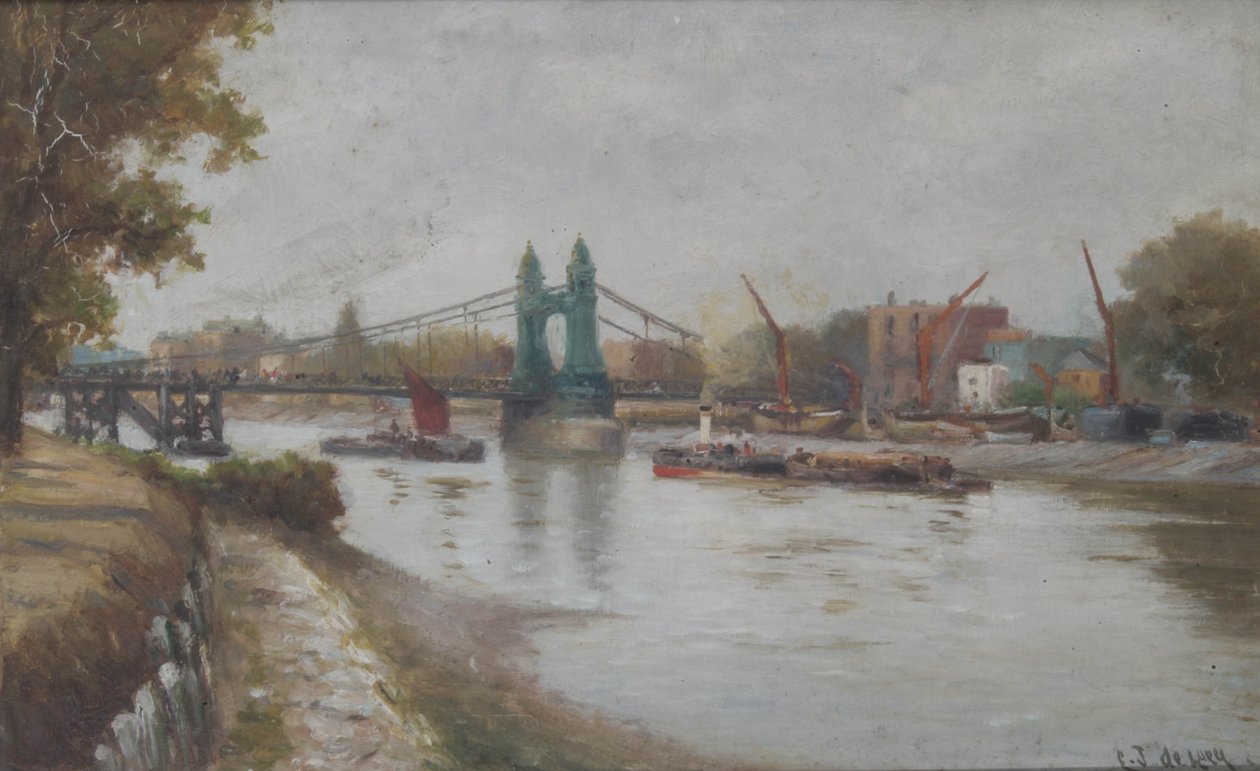 Ponte di Hammersmith - quello attuale - dopo il 1887 - visto dalla riva del Surrey da Charles John de Lacy