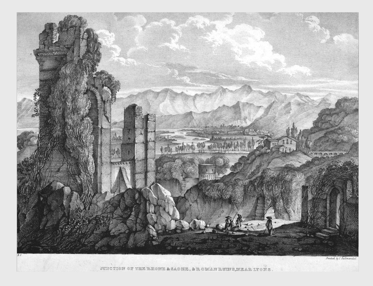 Giunzione del Rodano e della Saona, rovine romane vicino a Lione da Charles Joseph Hullmandel