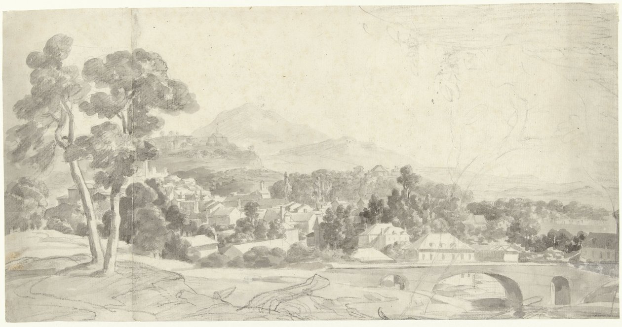 Paesaggio con una città presso un ponte da Charles Joseph Natoire (attributed to)