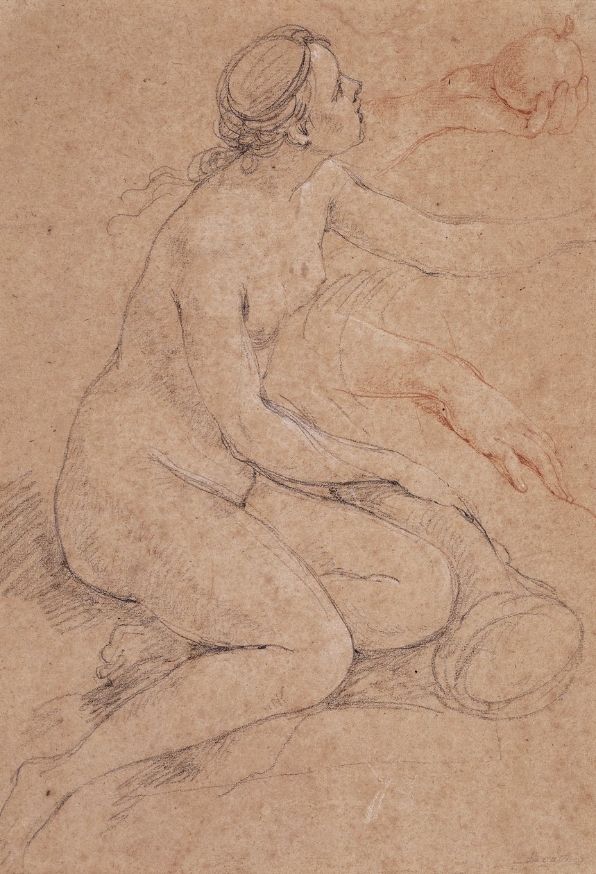 Una ninfa appoggiata a una cornucopia, e studi sussidiari delle sue mani, una che tiene una mela da Charles Joseph Natoire