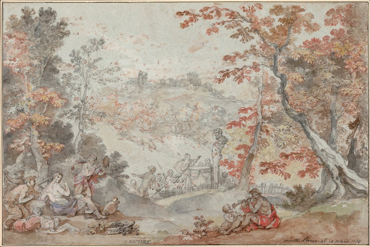 Paesaggio autunnale italiano con Monte Porzio e offerta a Pan, 1763 da Charles Joseph Natoire