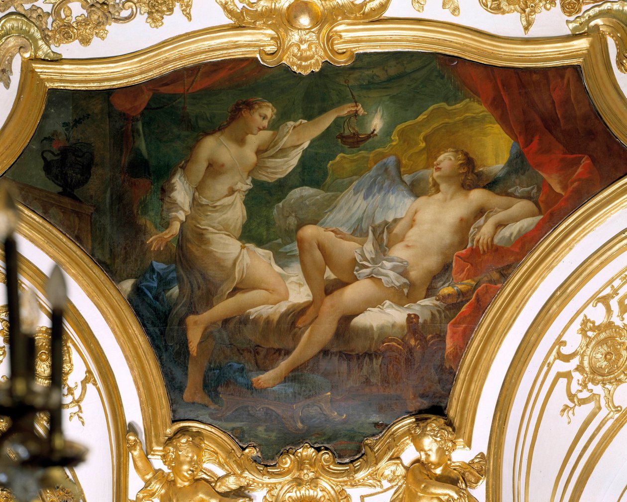 Psiche alza la lampada per contemplare suo marito Eros (o Amore) da Charles Joseph Natoire
