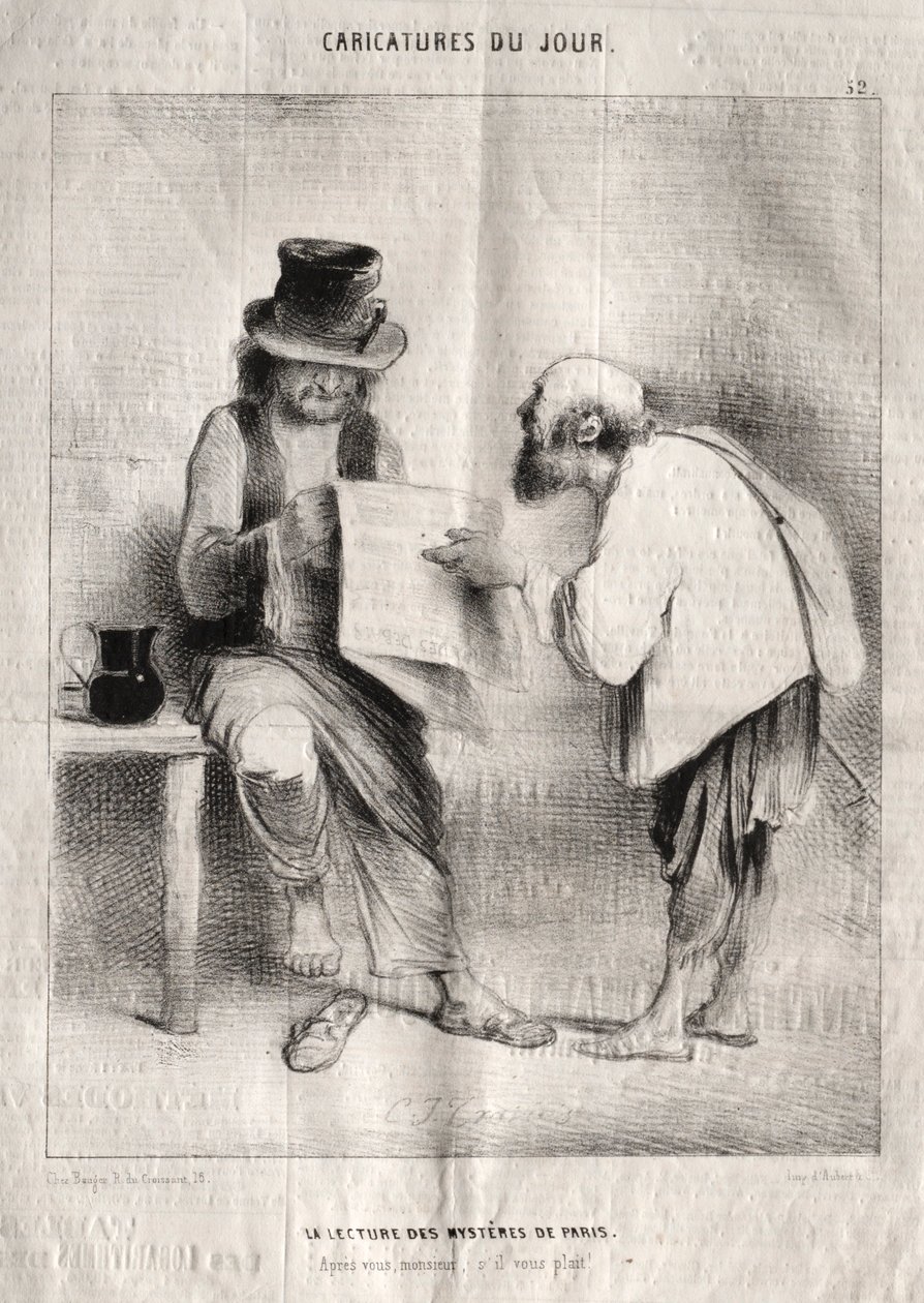 Caricature del giorno: La lettura dei misteri di Parigi da Charles Joseph Traviès de Villers