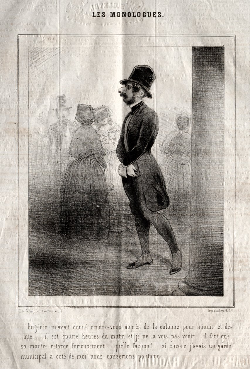 Les Monologues: Eugénie mi aveva dato appuntamento presso la colonna per mezzanotte e mezza... da Charles Joseph Traviès de Villers