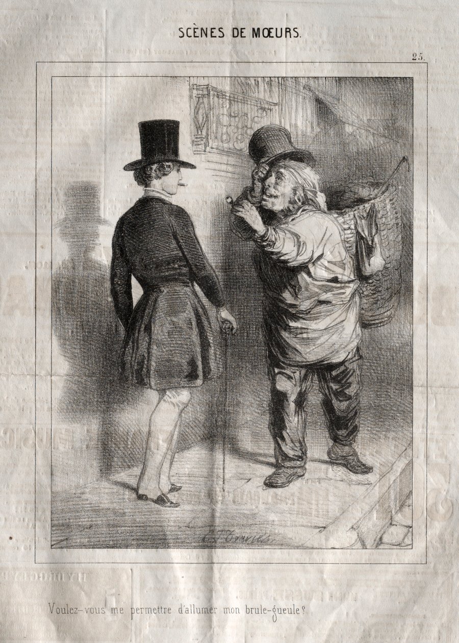 Scènes de Moeurs: Voulez-vous me permettre dallumer mon brule-gueule da Charles Joseph Traviès de Villers