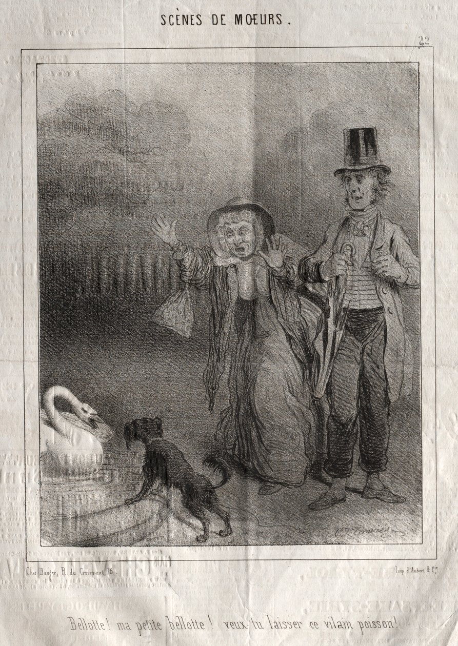 Scènes de moeurs: Bellotte! ma petite Bellote! veux-tu laisser ce vilain poisson! da Charles Joseph Traviès de Villers