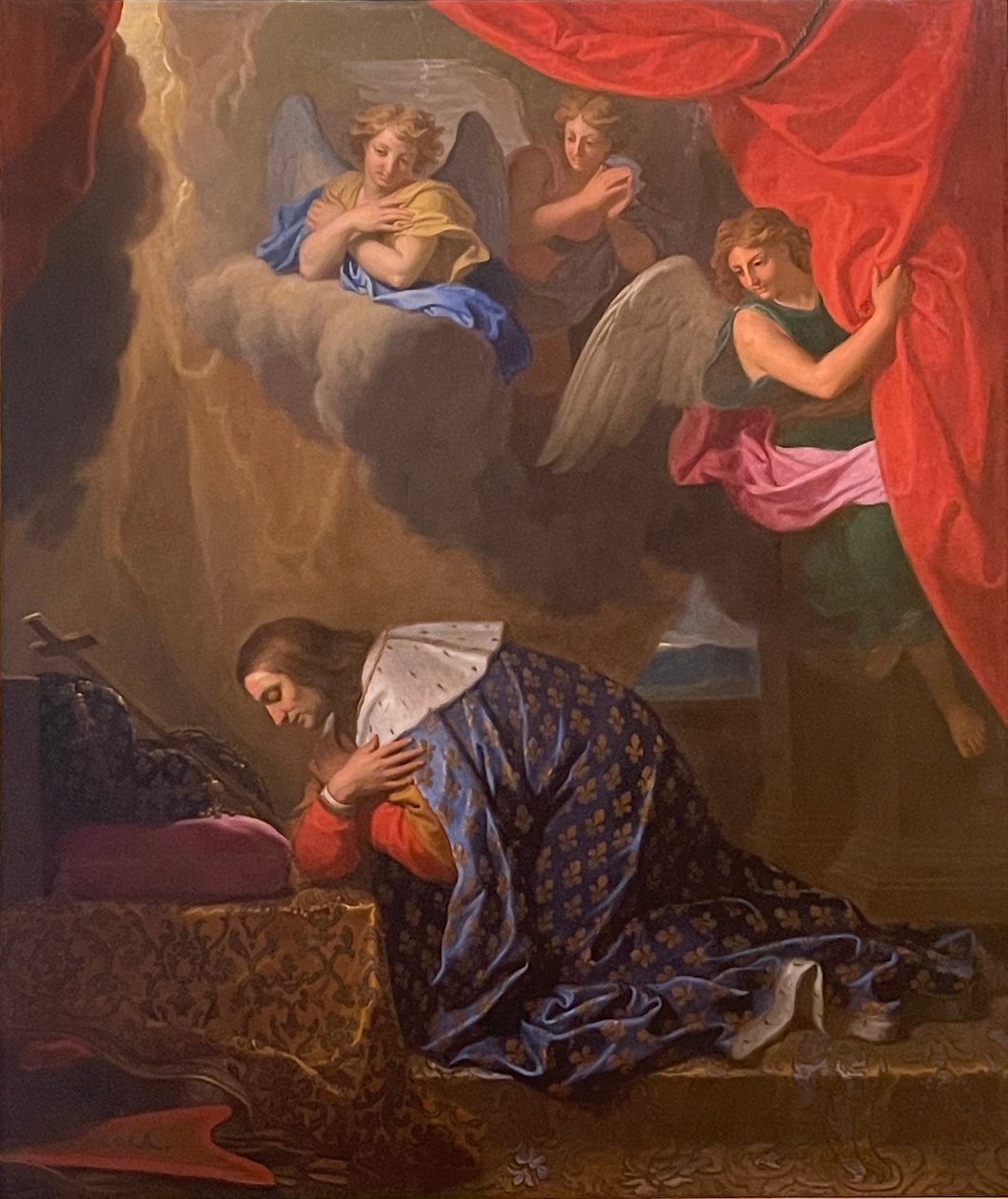 Francese: San Luigi in preghiera, venerando la corona di spine da Charles Le Brun
