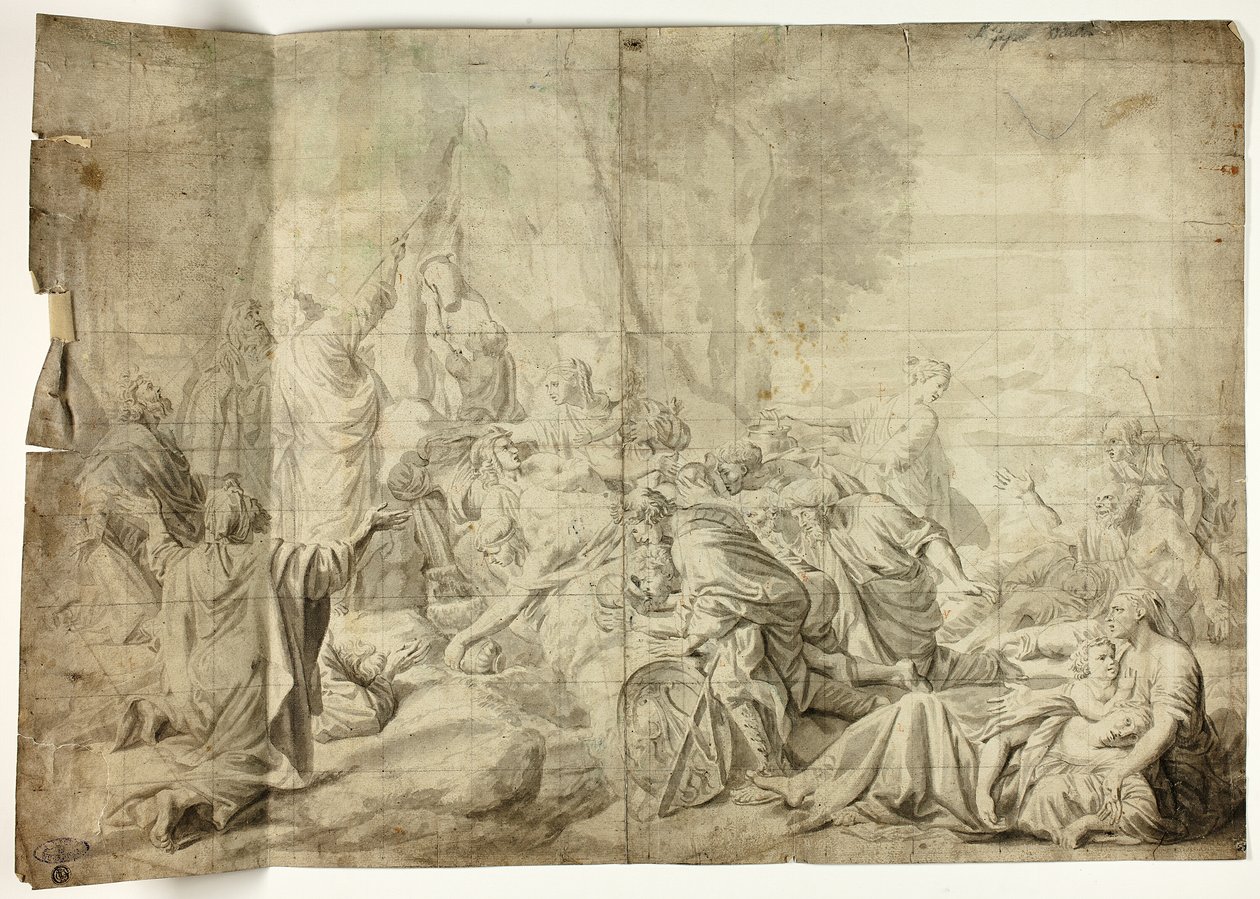 Mosè che estrae acqua dalla roccia da Charles Le Brun
