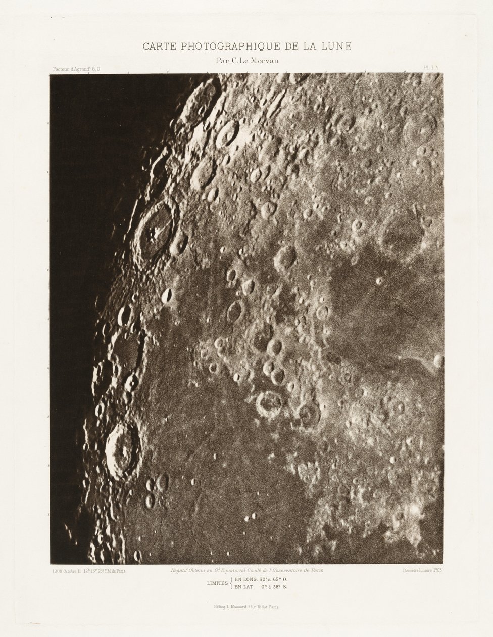 Carte photographique de la lune, planche I.A (Carta fotografica della Luna, lastra I.A),11 ottobre da Charles le Morvan