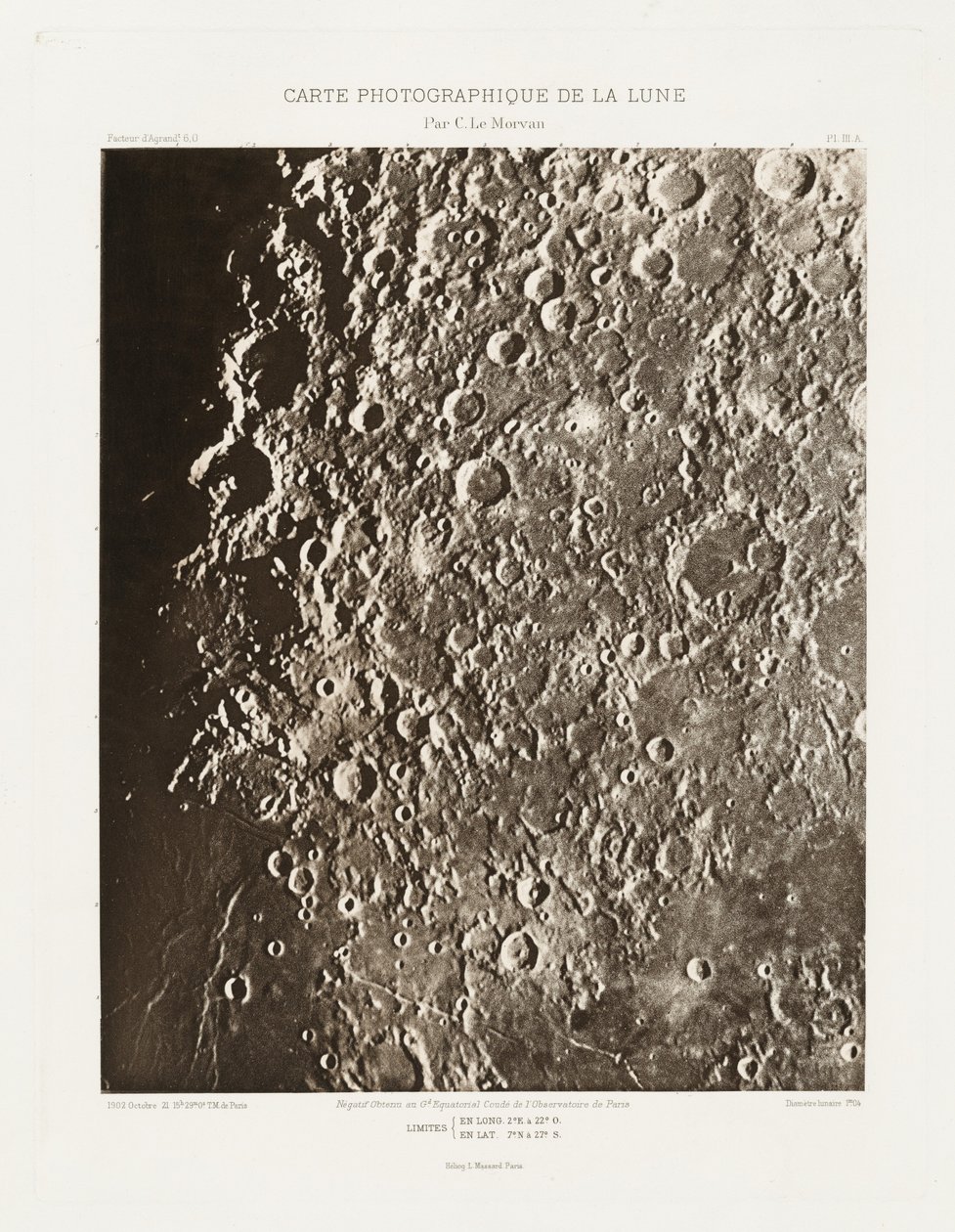 Carte photographique de la lune, planche III.A (Carta fotografica della Luna, lastra III.A),21 ottobre da Charles le Morvan