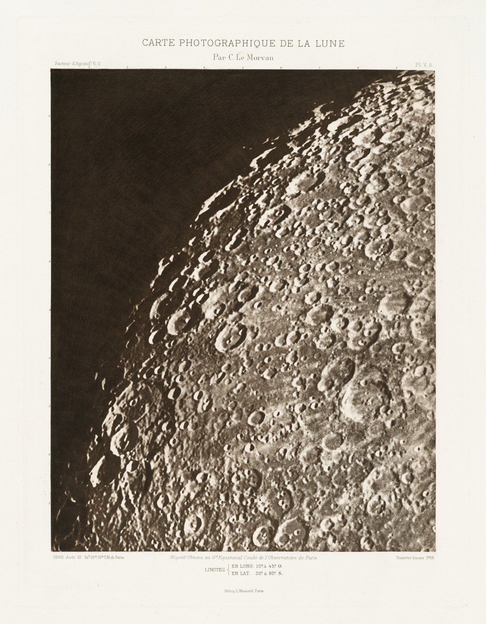 Carte photographique de la lune, planche V.A (Carta fotografica della Luna, lastra V.A),13 agosto da Charles le Morvan
