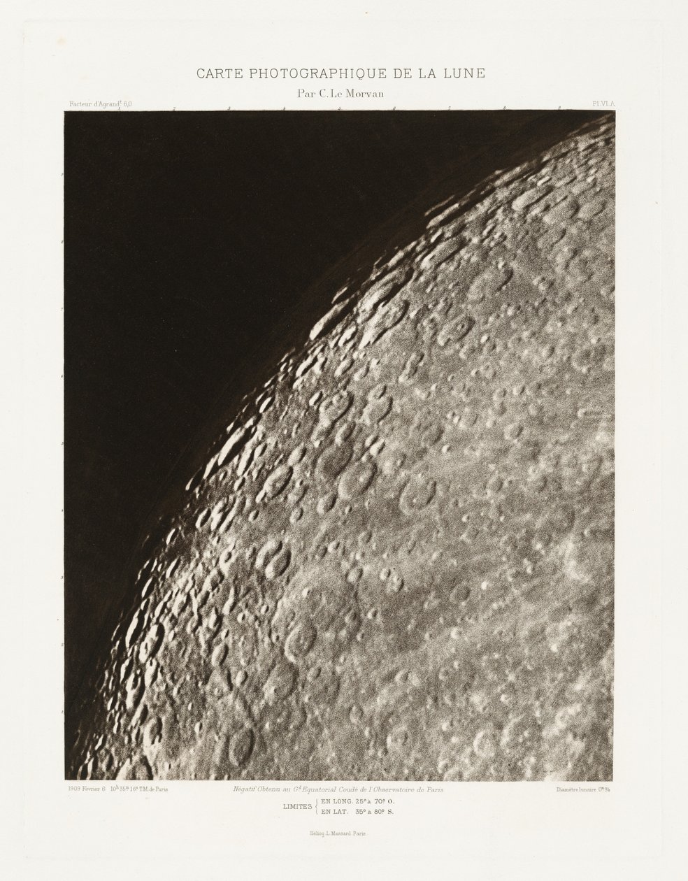 Carte photographique de la lune, planche VI.A (Carta fotografica della Luna, lastra VI.A),6 febbraio da Charles le Morvan