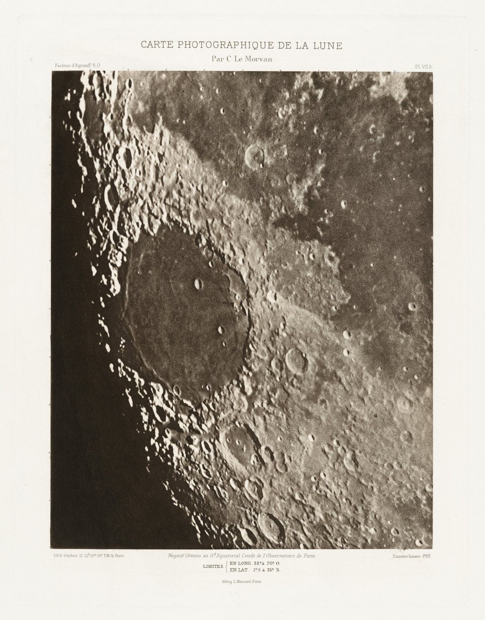 Carte photographique de la lune, planche VII.A (Carta fotografica della Luna, lastra VII.A),11 ottobre da Charles le Morvan