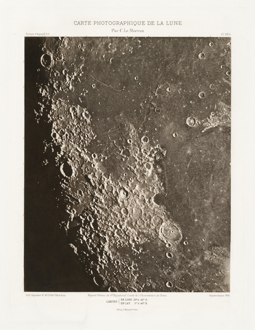 Carte photographique de la lune, planche VIII.A (Carta fotografica della Luna, lastra VIII.A),13 settembre da Charles le Morvan
