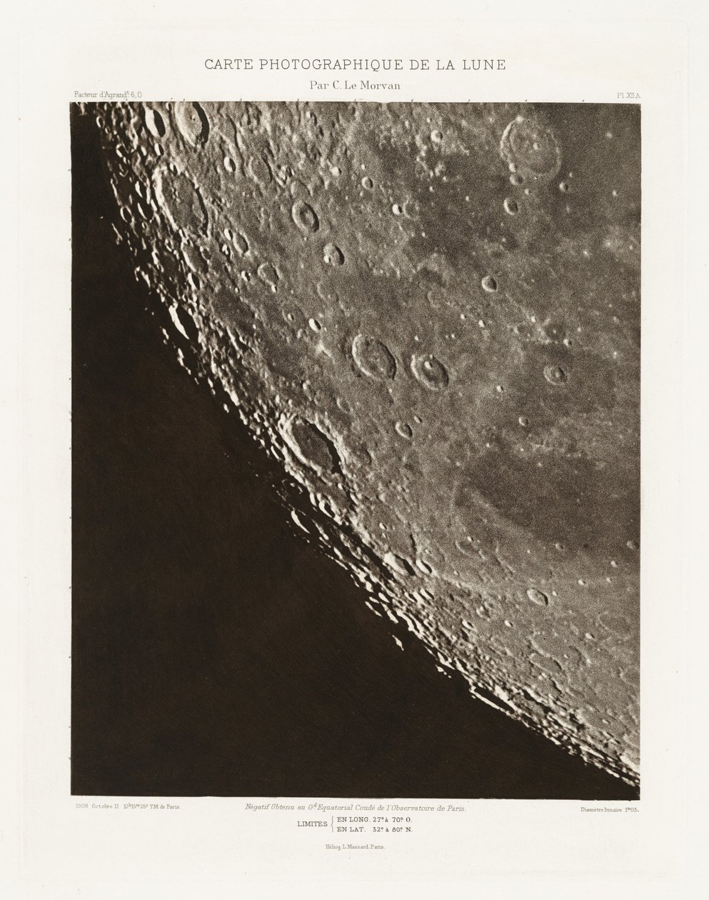 Carte photographique de la lune, planche XII.A (Carta fotografica della Luna, lastra XII.A),11 ottobre da Charles le Morvan