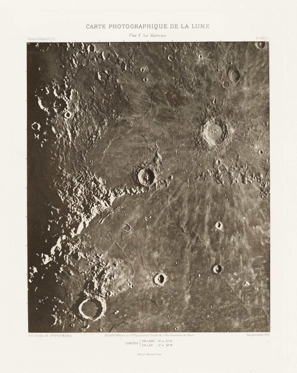 Carte photographique de la lune, planche XIII.A (Carta fotografica della Luna, lastra XIII.A),23 ottobre da Charles le Morvan
