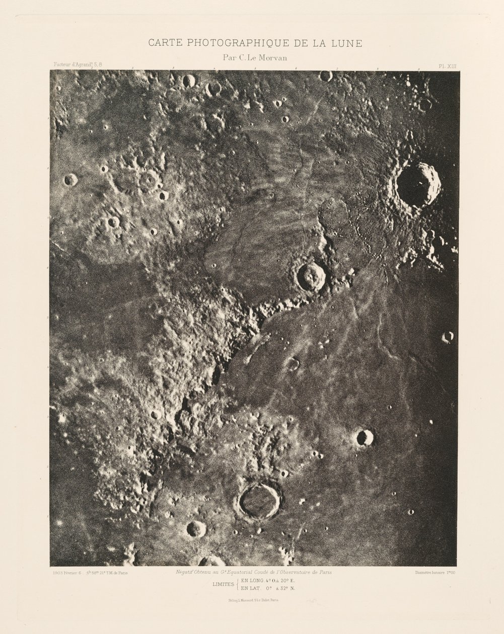 Carta fotografica della Luna, lastra XIII, 6 febbraio da Charles le Morvan