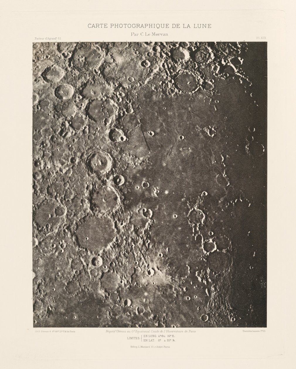 Carta fotografica della Luna, lastra XIX, 6 febbraio da Charles le Morvan
