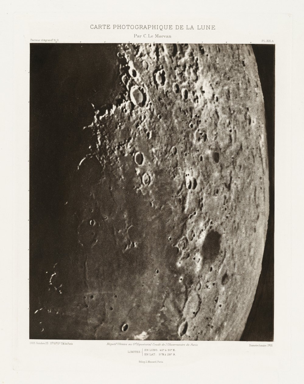 Carte photographique de la lune, planche XXI.A (Carta fotografica della Luna, tavola XXI.A),23 ottobre da Charles le Morvan