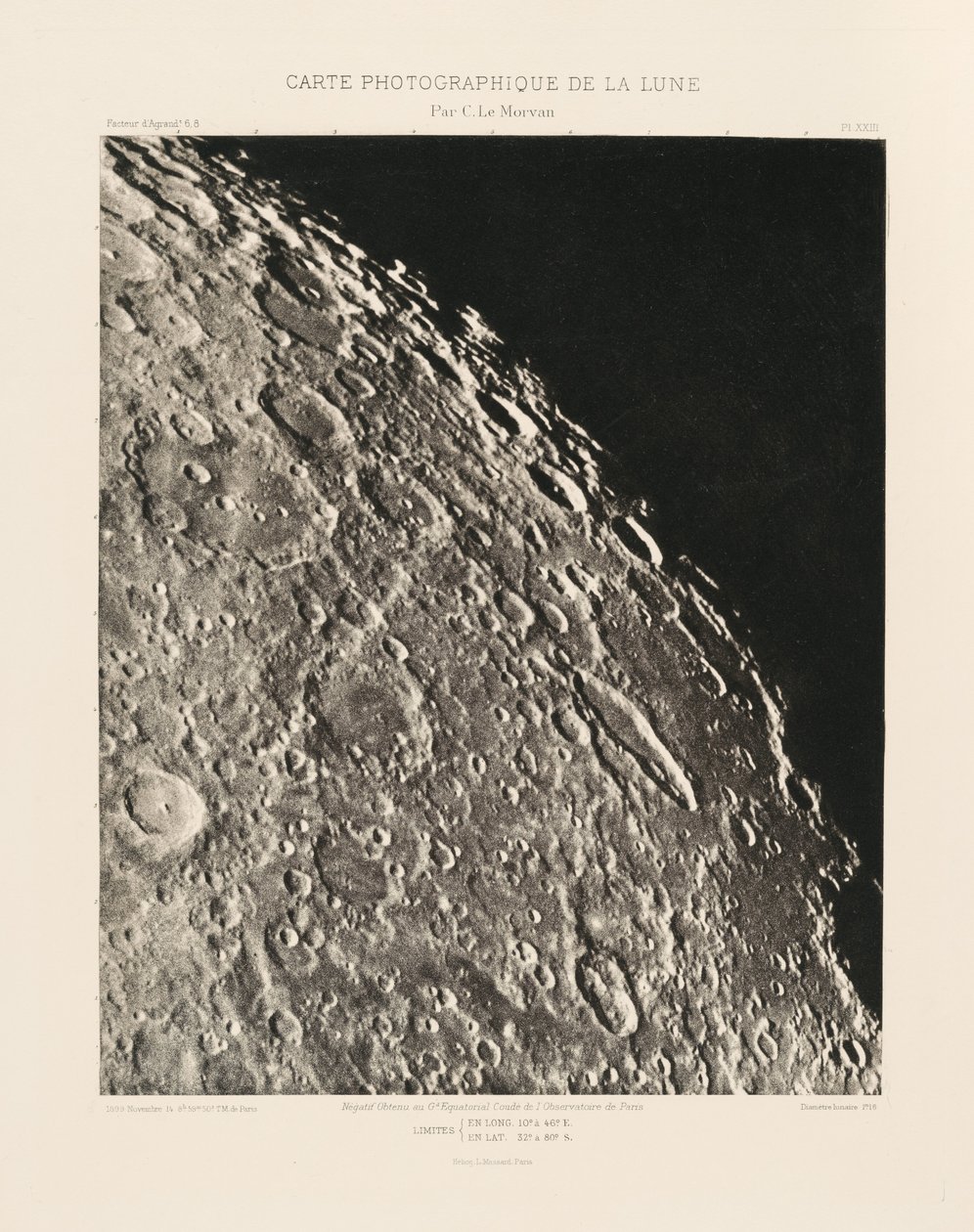 Carta fotografica della Luna, lastra XXIII,14 novembre da Charles le Morvan