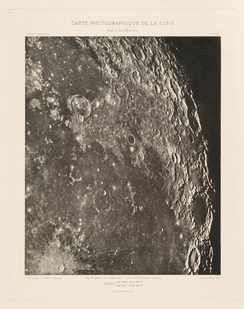 Carta fotografica della Luna, lastra XXI,20 dicembre da Charles le Morvan