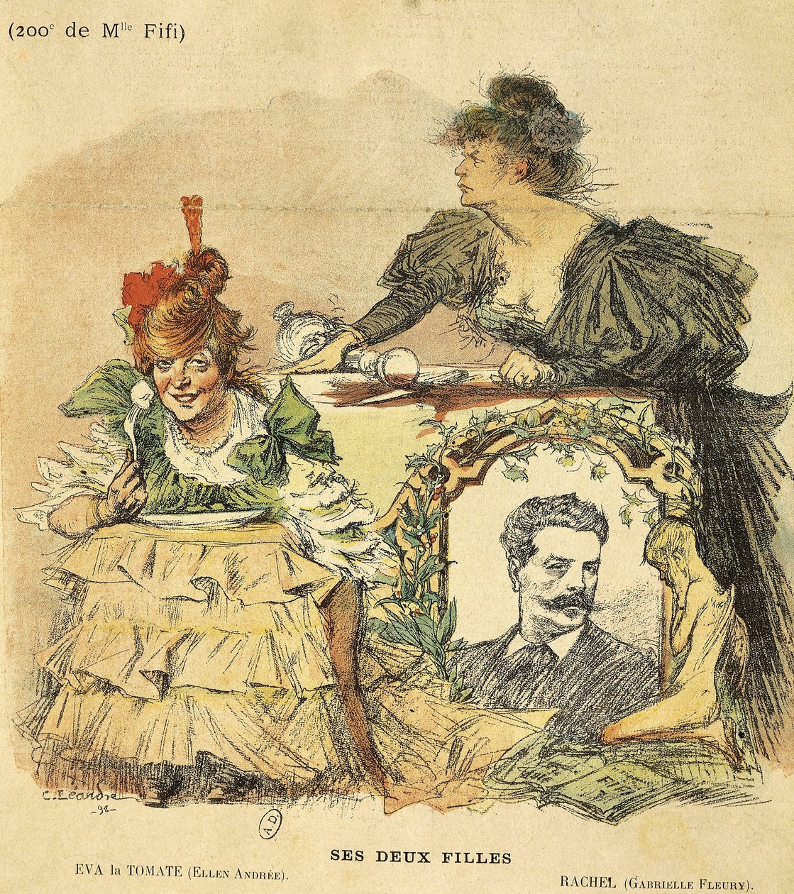 Cartone per il duecentesimo spettacolo di Mademoiselle Fifi, dal romanzo di Guy de Maupassant da Charles Leandre