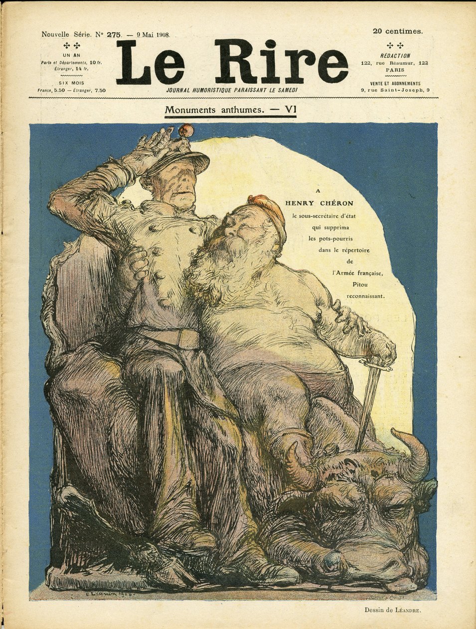 Illustrazione di Charles Léandre per la copertina di Le Rire, 09/05/08 - Armee - Vache, Cherie Henry da Charles Leandre