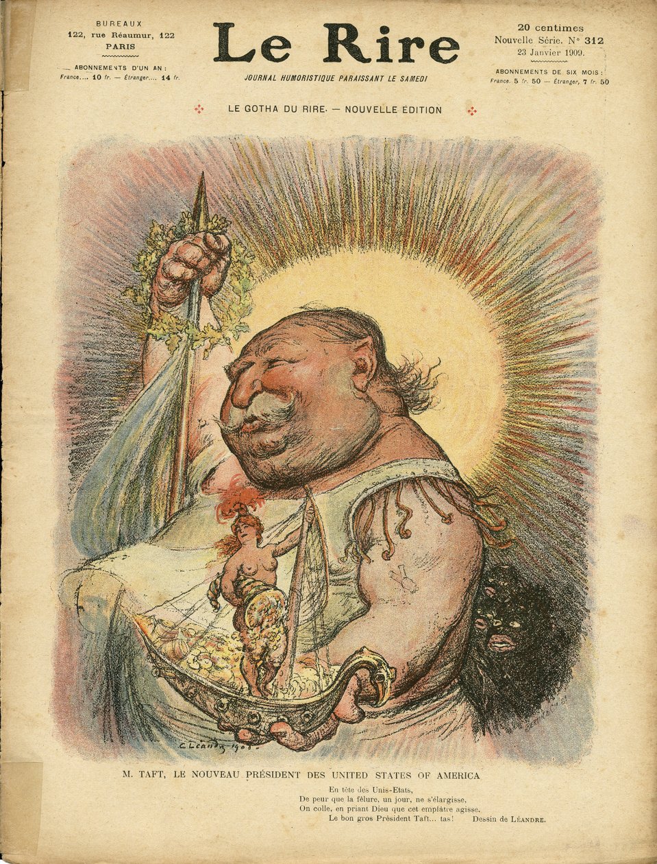 Illustrazione di Charles Leandre per la copertina di Le Rire, No. 312, 23/01/09 - America USA - William Howard Taft, Presidente da Charles Leandre