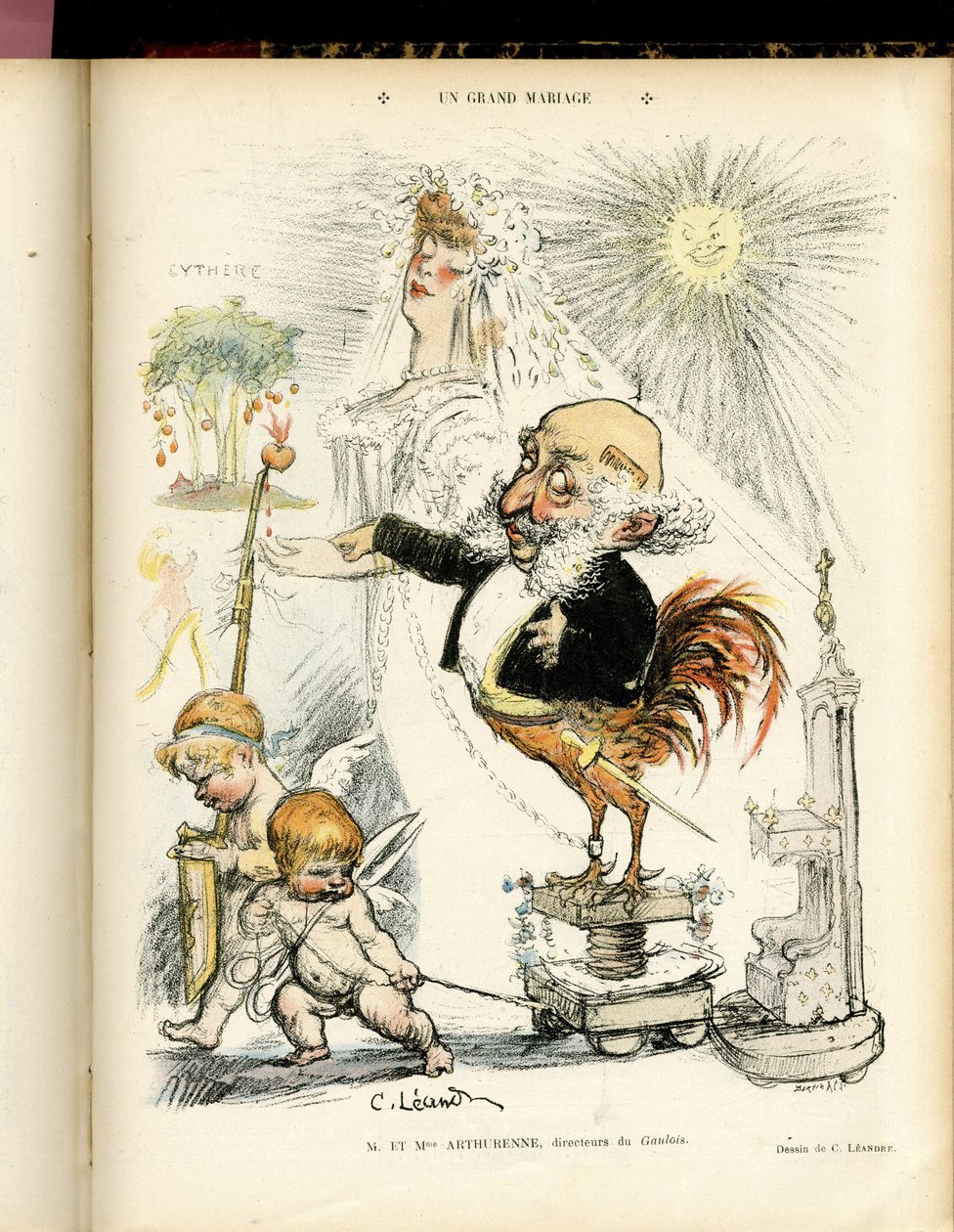 Illustrazione di Charles Leandre (1862-1934) in Le Rire, 22/10/04 - Un grande matrimonio - Matrimonio - Coq, Meyer Arthur - Animalizzazione da Charles Leandre