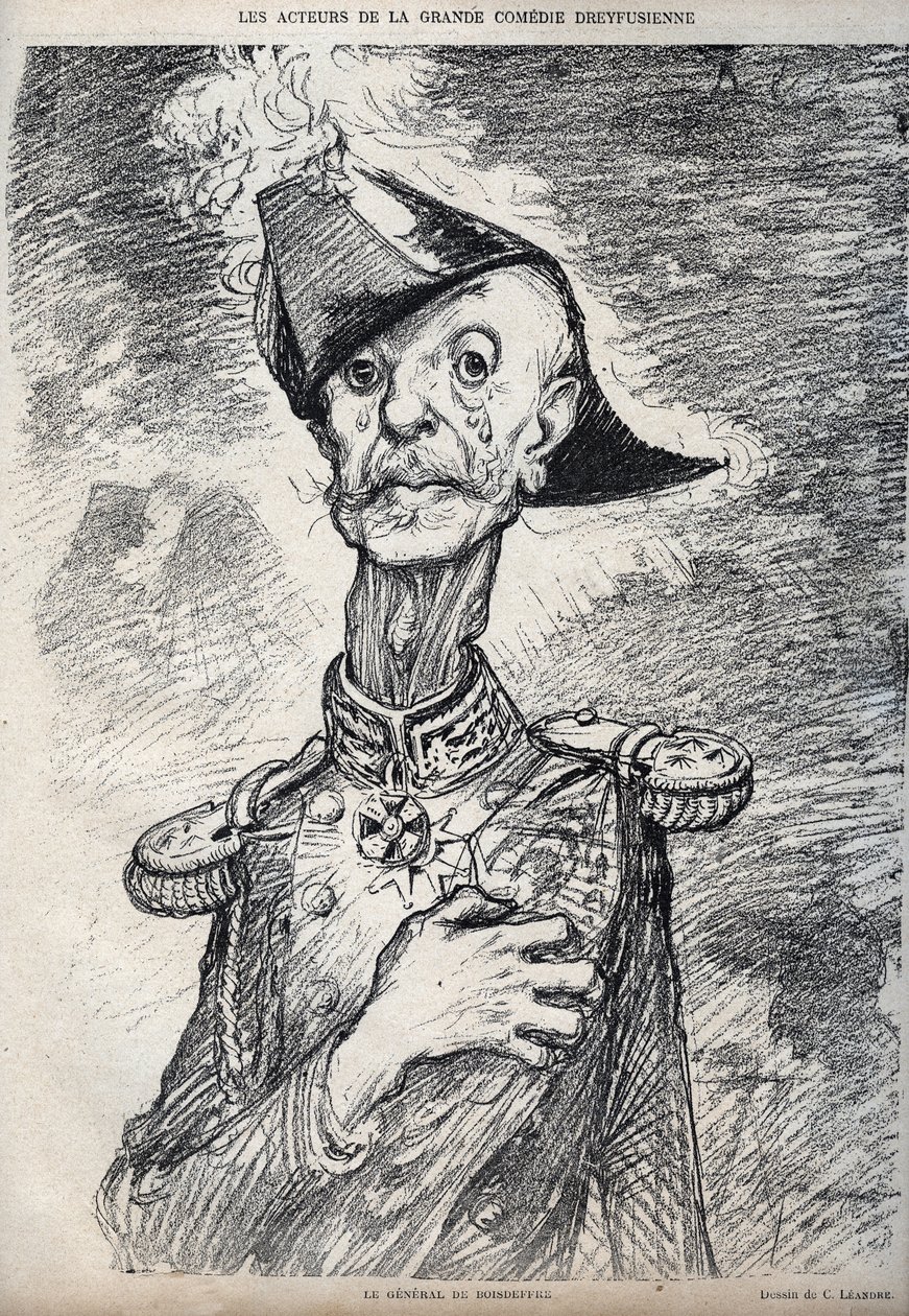 Gli attori della grande commedia dreyfusiana - Ritratto di Raoul Le Mouton de Boisdeffre (Generale de Boisdeffre) (1839-1919), militare francese - caricatura di Charles Leandre (1862-1934) in “Le Rire” 1898 da Charles Leandre