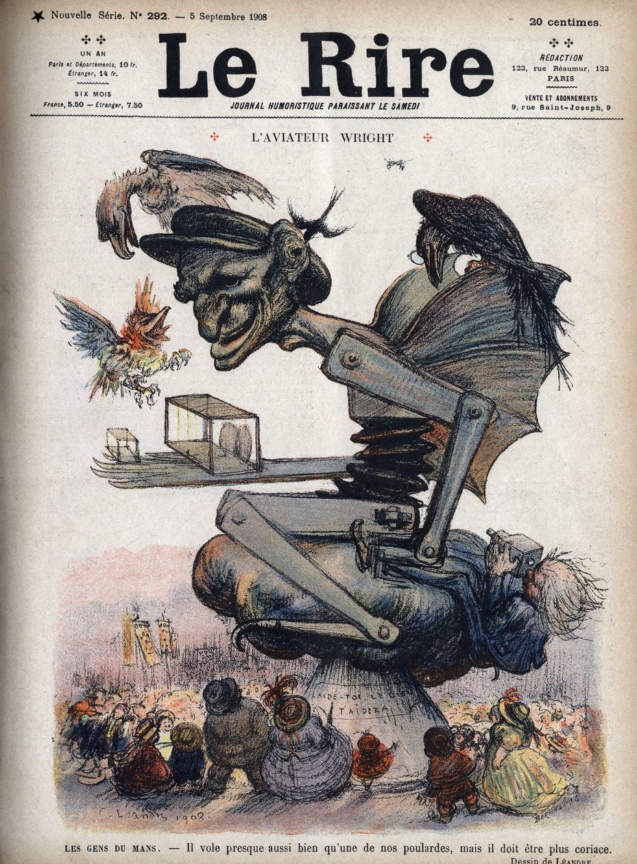 Il popolo di Le Mans: vola quasi bene come uno dei nostri polli, ma deve essere più resistente. Caricatura dell
