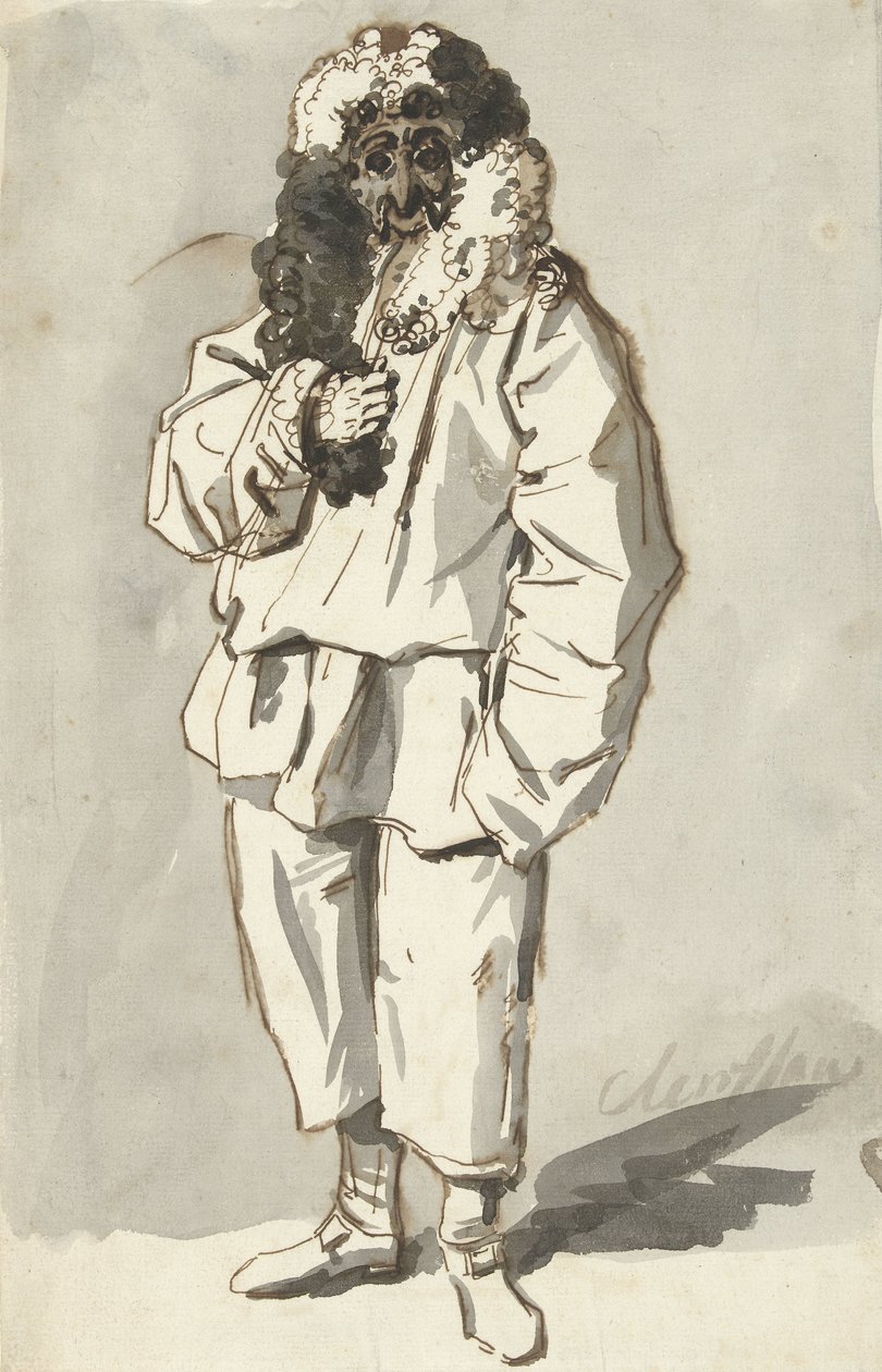 Pulcinella romano in costume di carnevale da Charles Louis Clerisseau