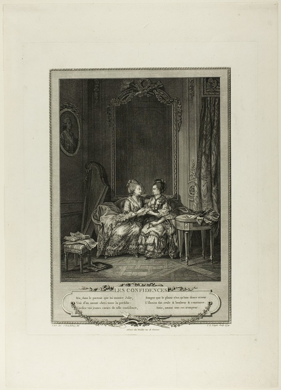 Confidenze, da Monument du Costume Physique et Moral de la fin du Dix-huitième siècle da Charles Louis Lingée