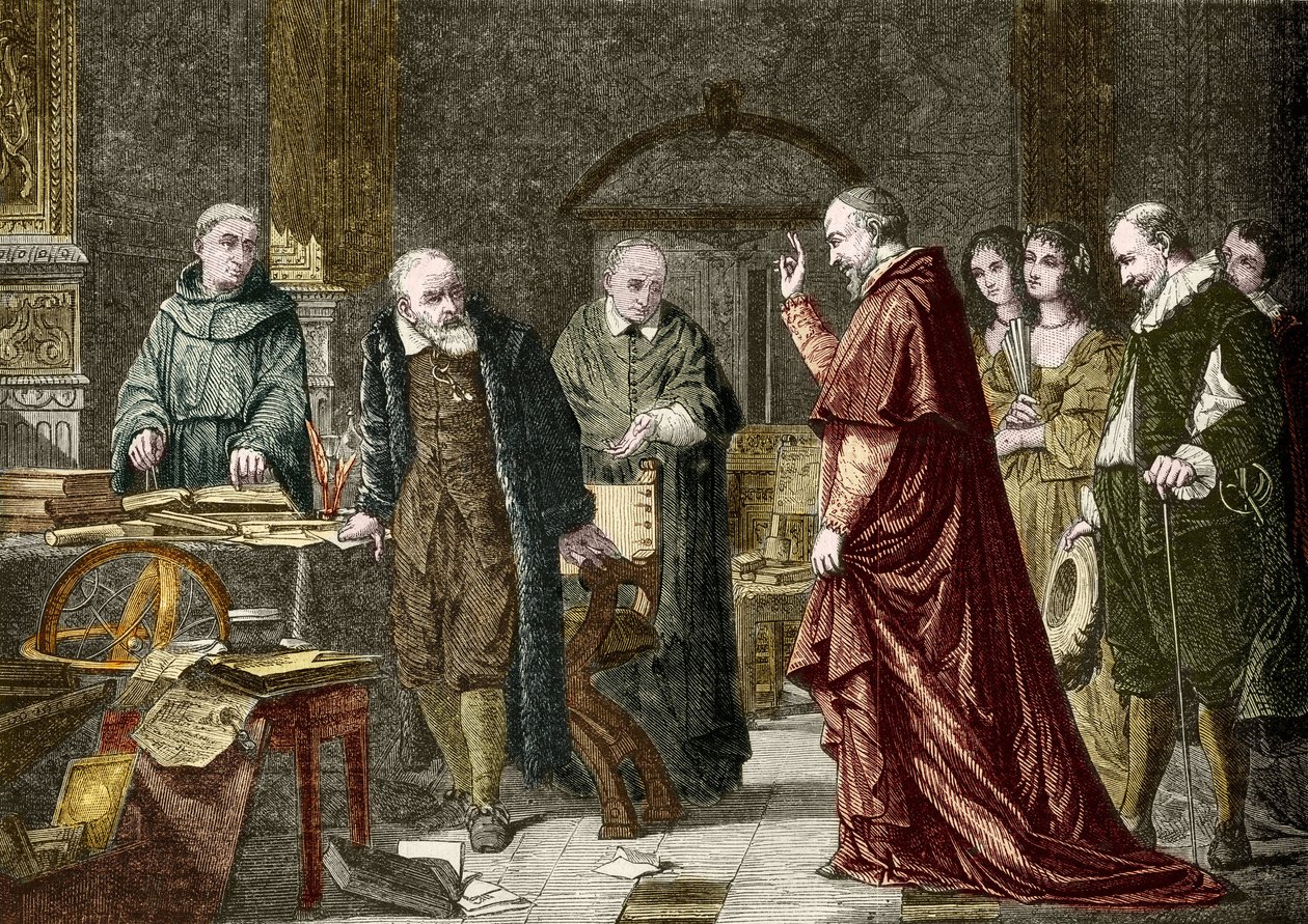 Prigionia di Galileo Galilei detto Galilei, astronomo italiano (1564-1642), incisione dal dipinto di Charles Muller da Charles Louis Lucien (after) Muller