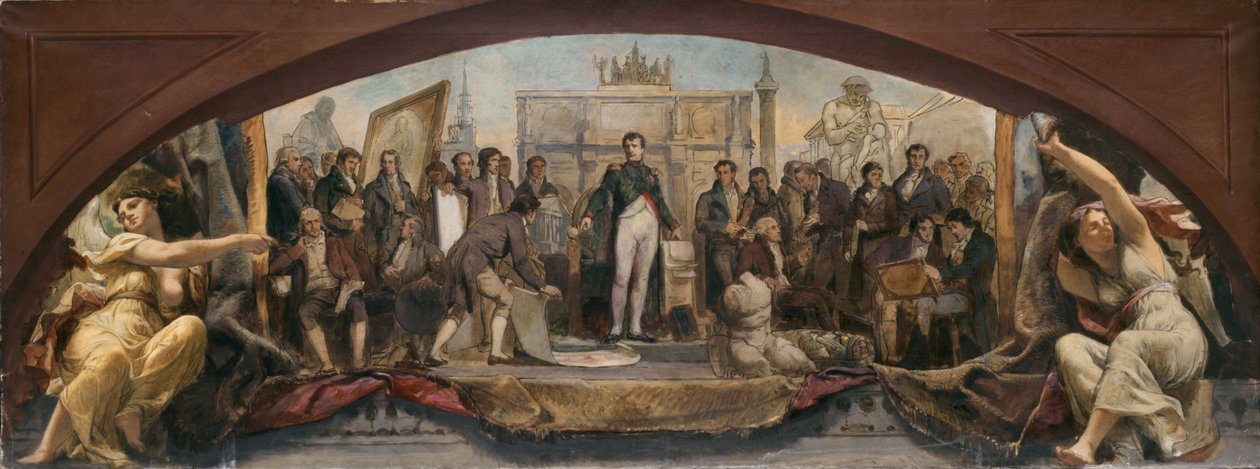 Bozzetto per il Padiglione Denon nel Louvre: I quattro età artistiche della Francia - Presentazione dei piani a Napoleone, ca. 1864 da Charles Louis Lucien Muller