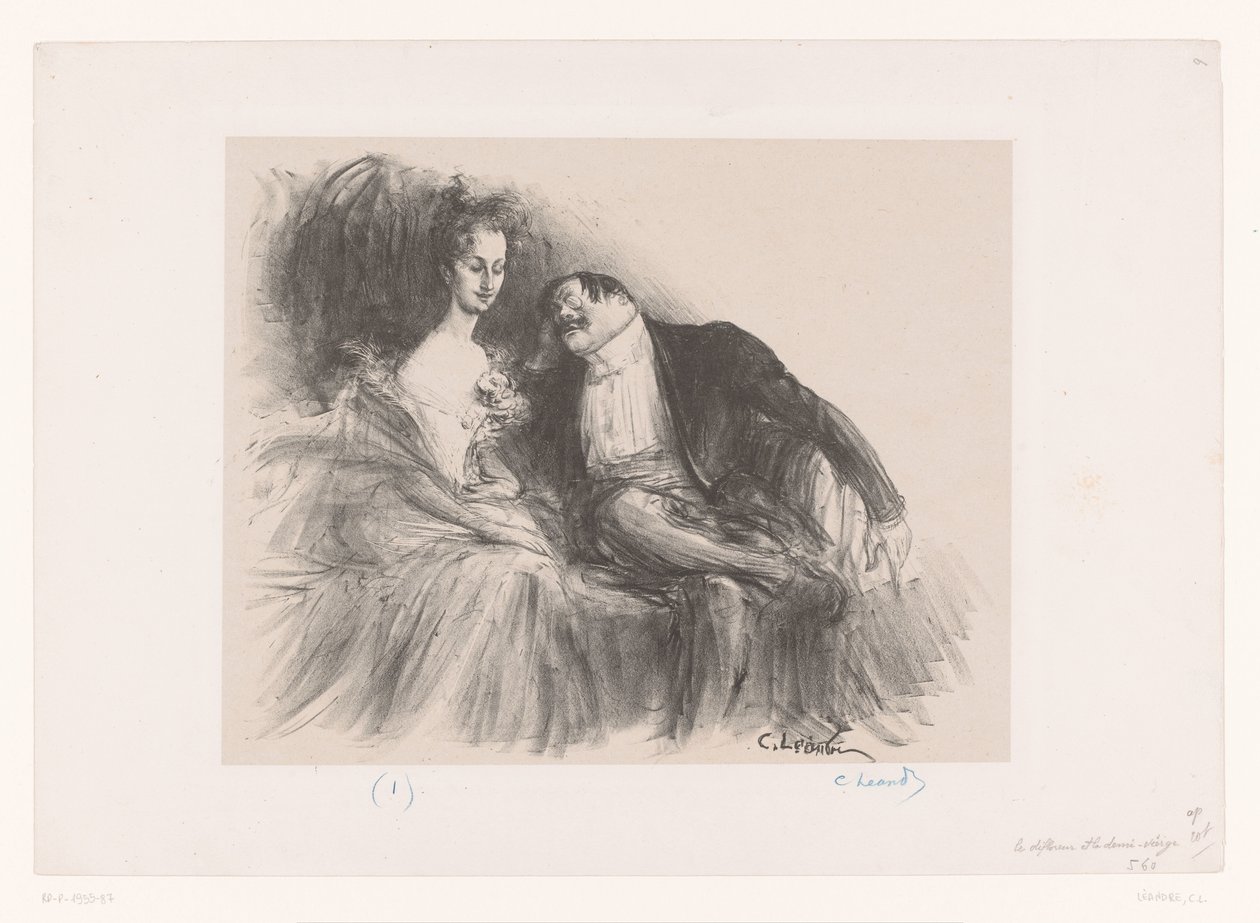Uomo con occhiali guarda una giovane donna da Charles Lucien Leandre