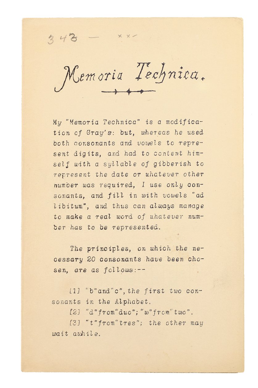 Memoria Technica, Oxford da Charles Lutwidge Dodgson