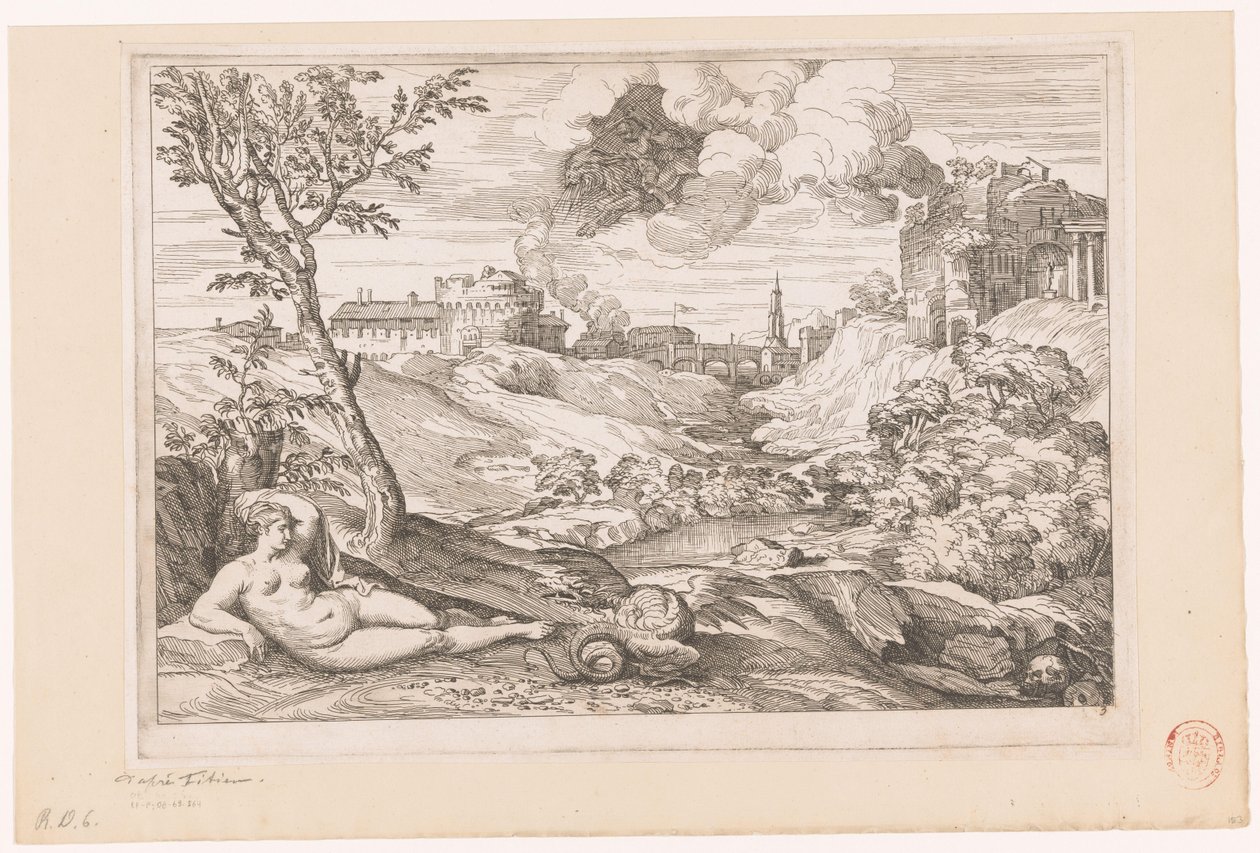 Paesaggio con Andromeda sorvegliata dal drago e Perseo che arriva su una nuvola da Charles Macé (attributed to)
