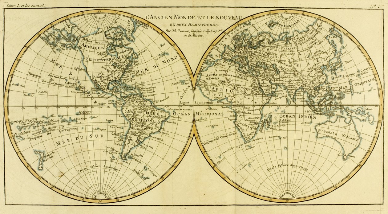 Mappa del mondo in due emisferi, da 