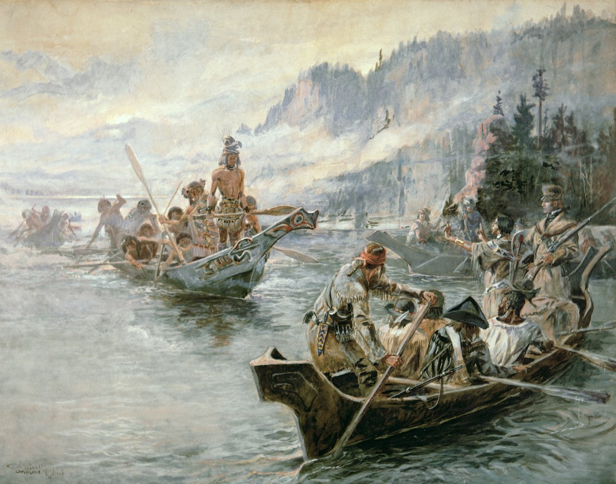 Lewis e Clark sul fiume Columbia inferiore da Charles Marion Russell